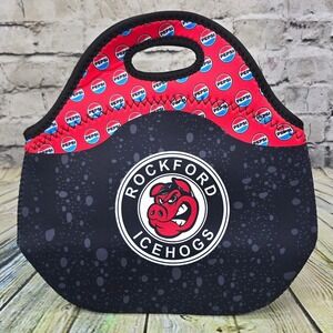 Rockford IceHogs Lunch Bag Tote Black Red Neoprene Insulated Cooler AHL‎ Hockey
